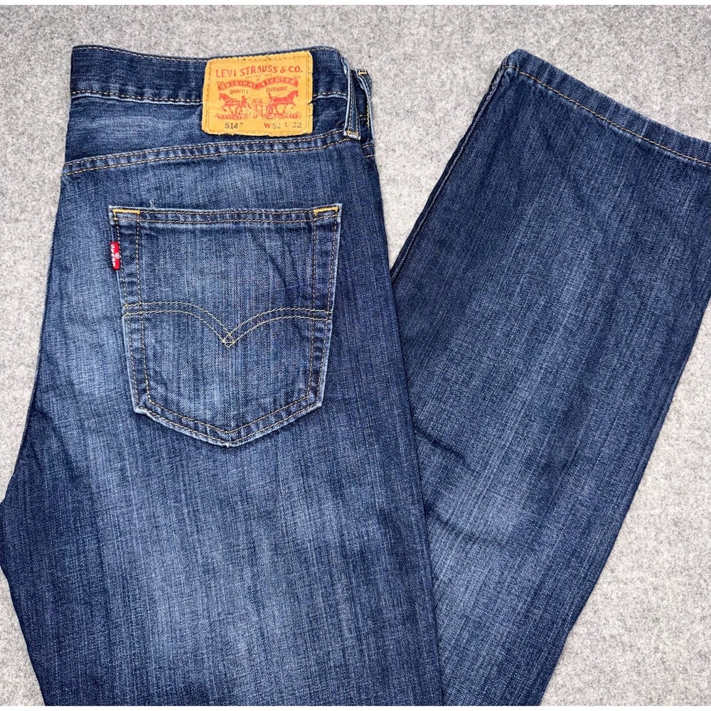 Levis 514 Straight Fit Jeans Mens 32x32 Blue Dark Wash Straight Leg Denim Work